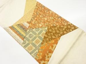 切り嵌め花唐草に笹蔓緞子模様織出し袋帯